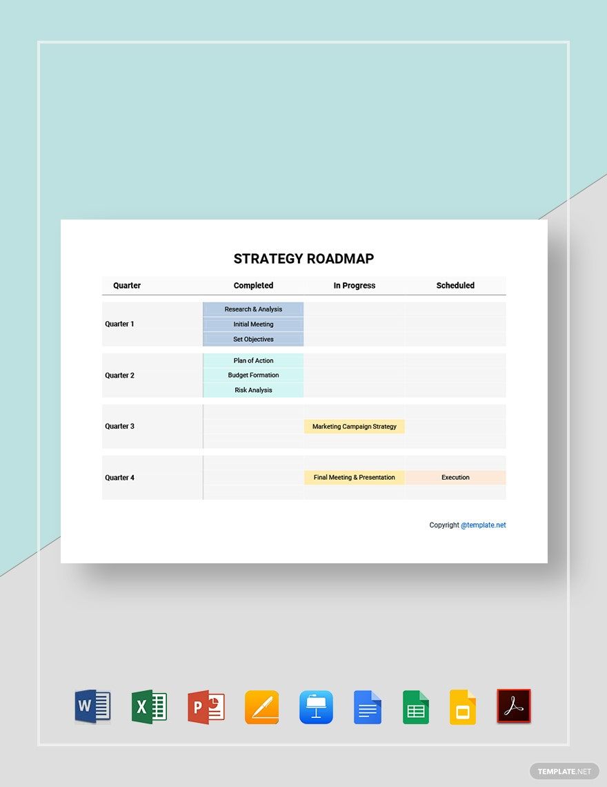 Sample Strategy Roadmap Template in Word, Google Docs, Excel, PDF, Google Sheets, Apple Pages, PowerPoint, Google Slides, Apple Keynote