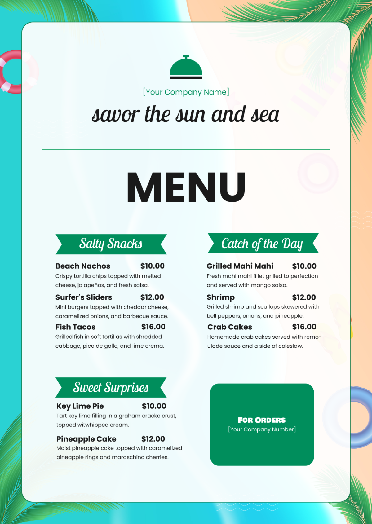 Beach Restaurant Menu