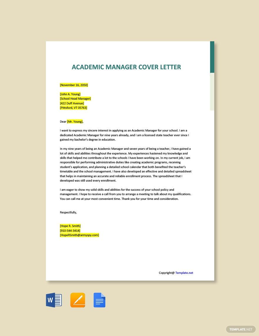 Academic Registrar Cover Letter Template - Google Docs, Word | Template.net