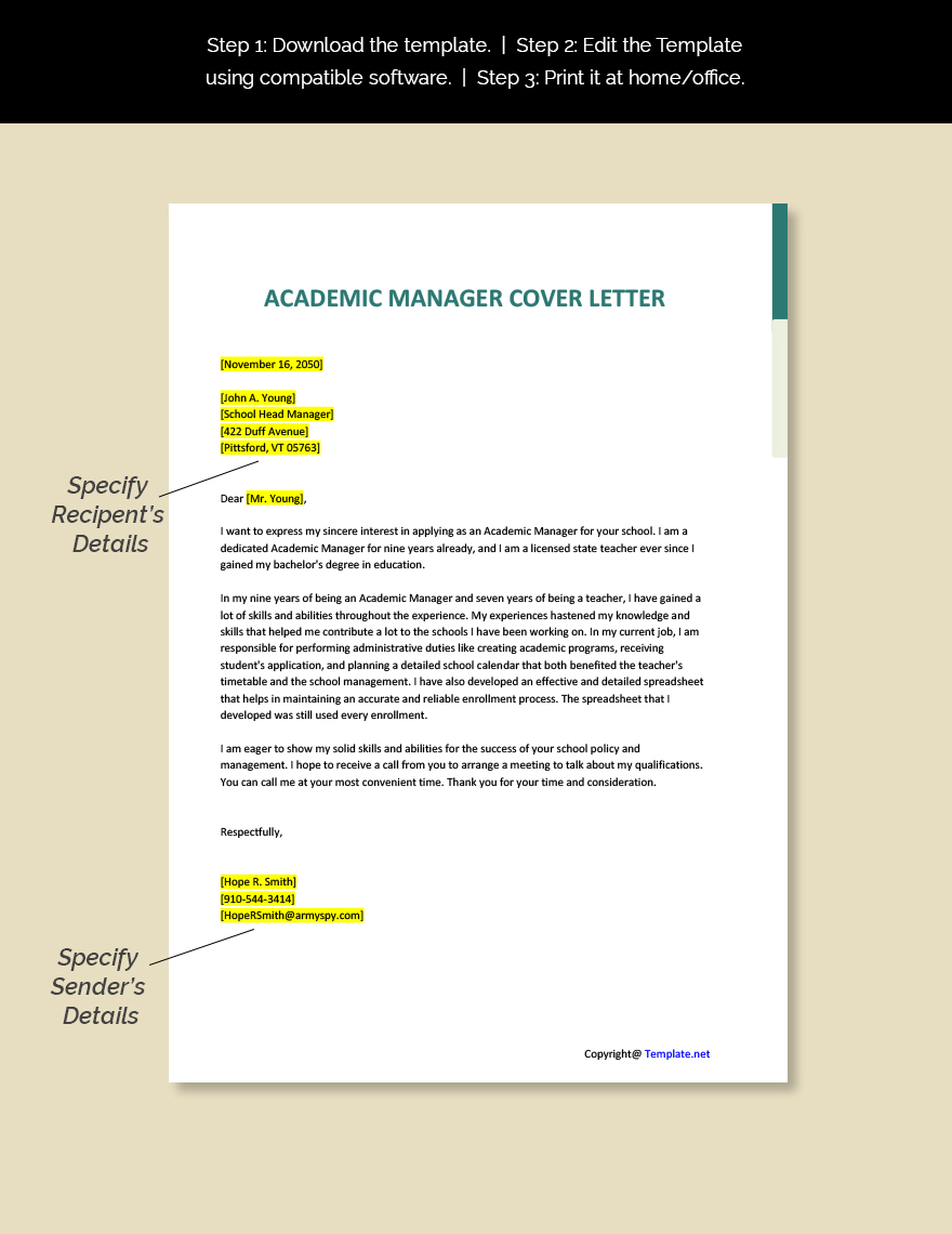 Academic Manager Cover Letter
