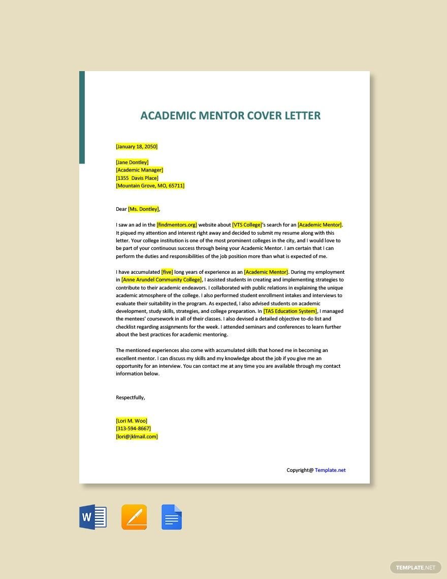Academic Mentor Cover Letter Template