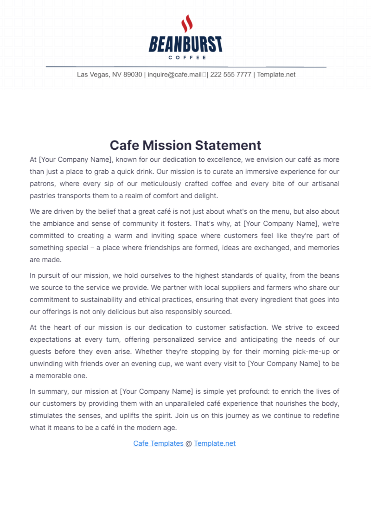 Free Cafe Mission Statement Template - Edit Online & Download ...