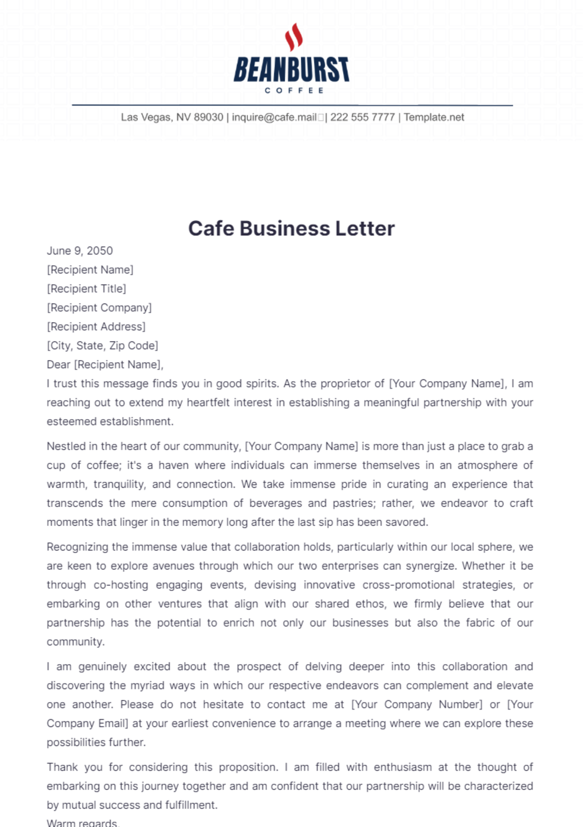 Cafe Business Letter Template - Edit Online & Download