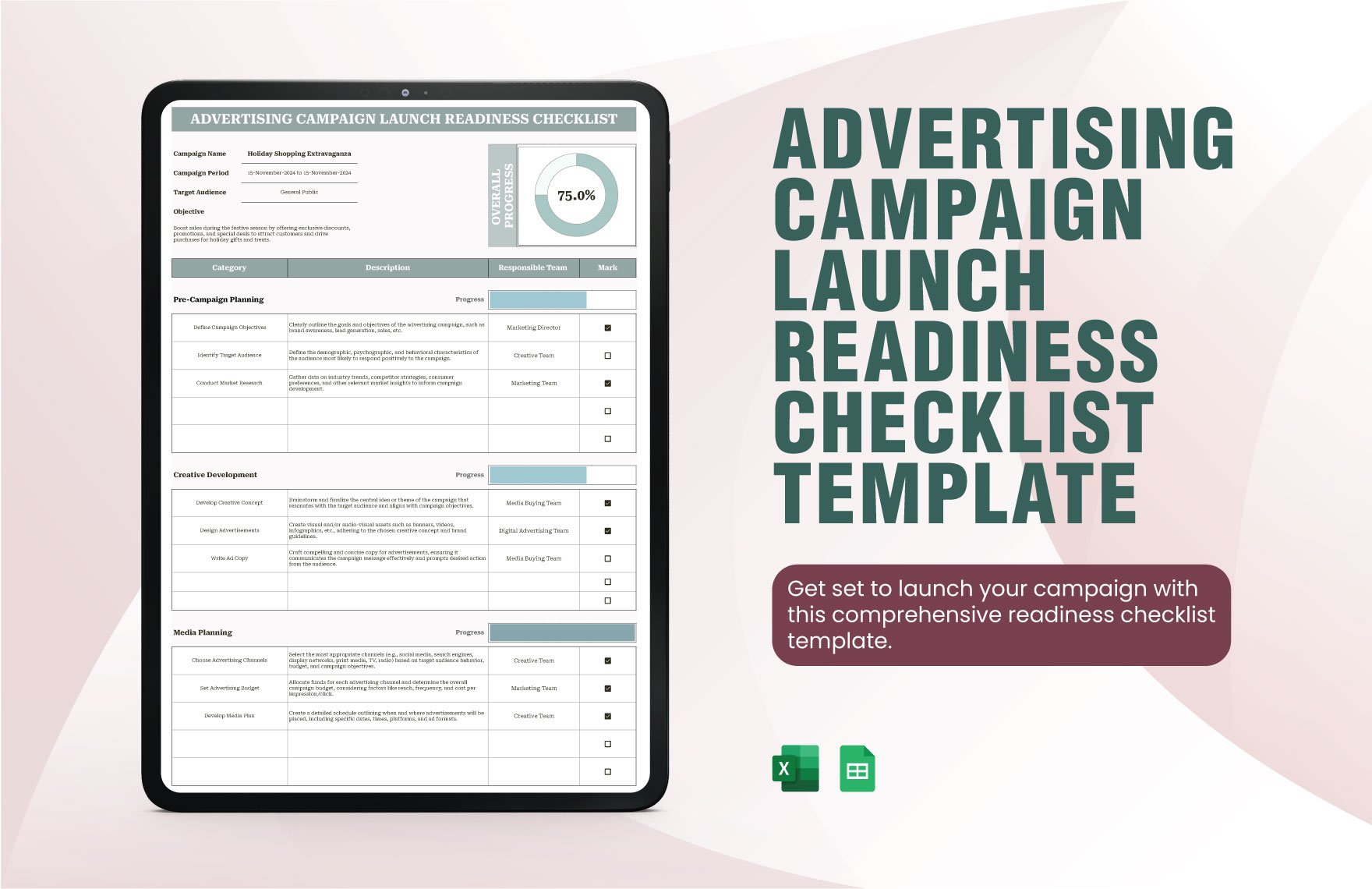 Advertising Campaign Launch Readiness Checklist Template in Excel, Google Sheets