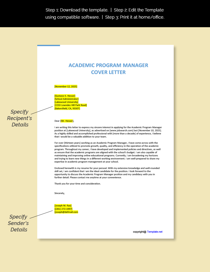 Academic Program Manager Cover Letter