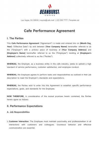 Free Cafe Performance Agreement Template to Edit Online