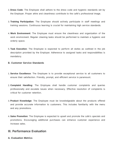 Free Cafe Performance Agreement Template to Edit Online
