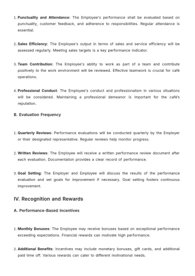 Free Cafe Performance Agreement Template to Edit Online