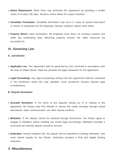 Free Cafe Performance Agreement Template to Edit Online