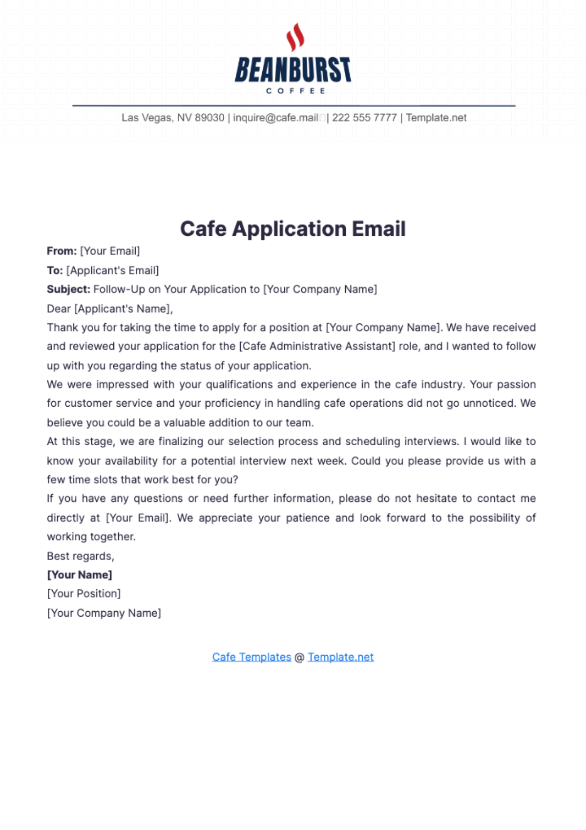 Cafe Application Email Template - Edit Online & Download