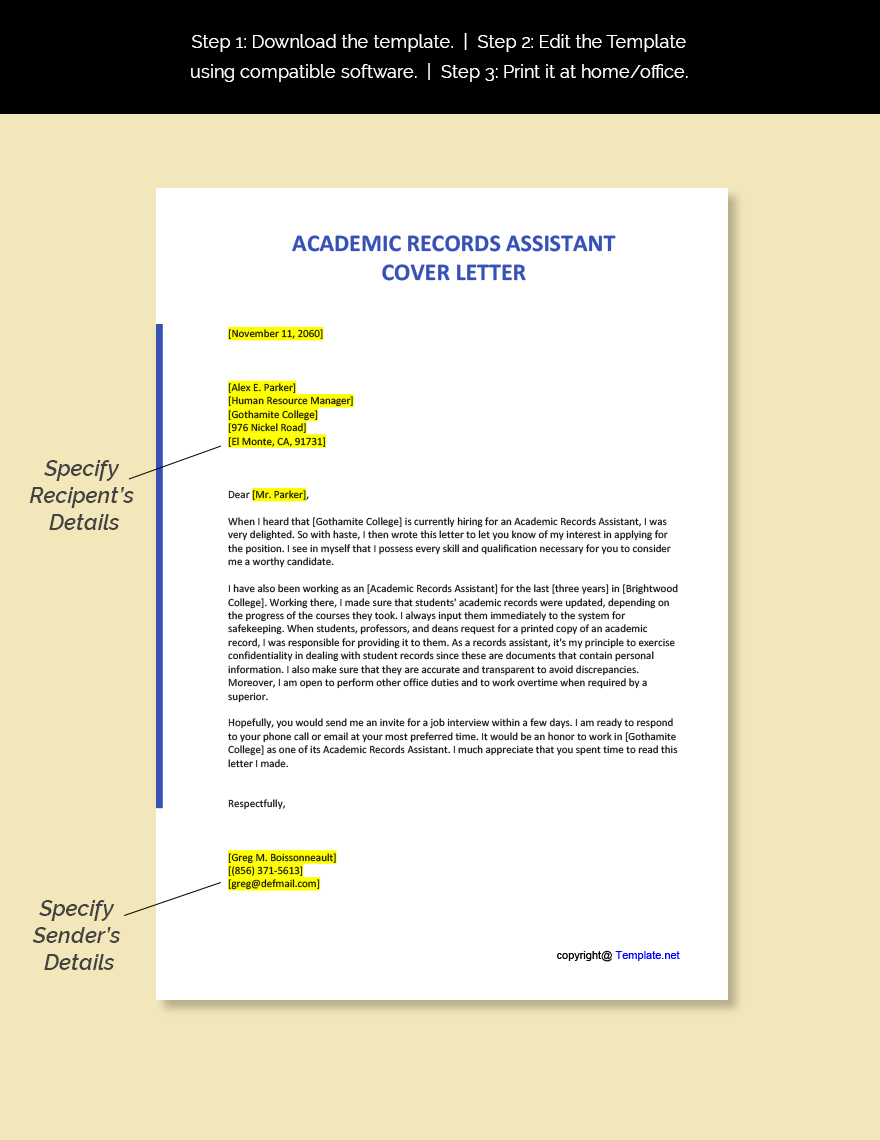 Academic Records Assistant Cover Letter