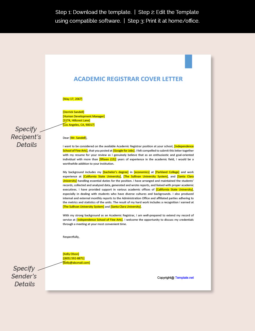 Academic Registrar Cover Letter