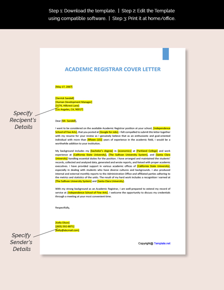 cover letter for university registrar position