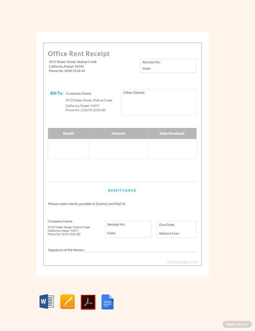Simple Office Rent Receipt Sample Template