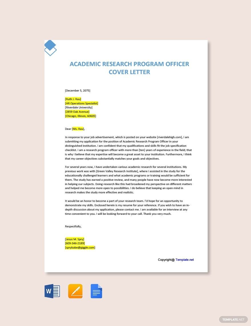Academic Research Program Officer Cover Letter Template