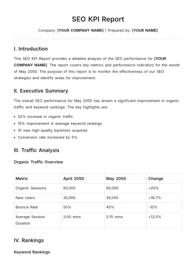 Free SEO KPI Report Template to Edit Online
