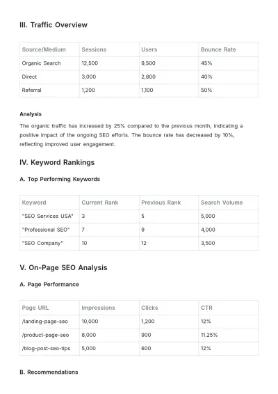 Free SEO Service Report Template to Edit Online