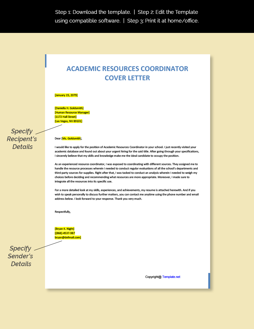 Academic Resources Coordinator Cover Letter