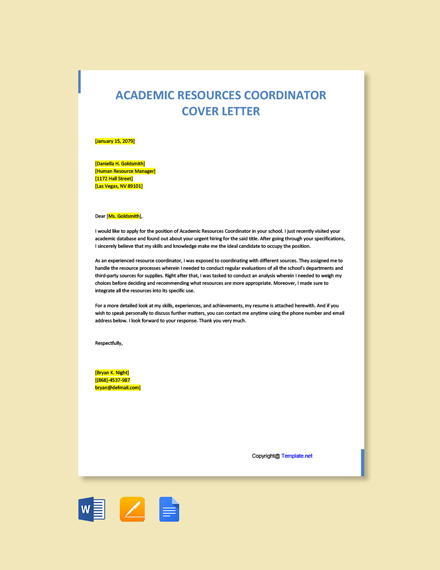 Free Academic Support Coordinator Cover Letter Template - Google Docs ...