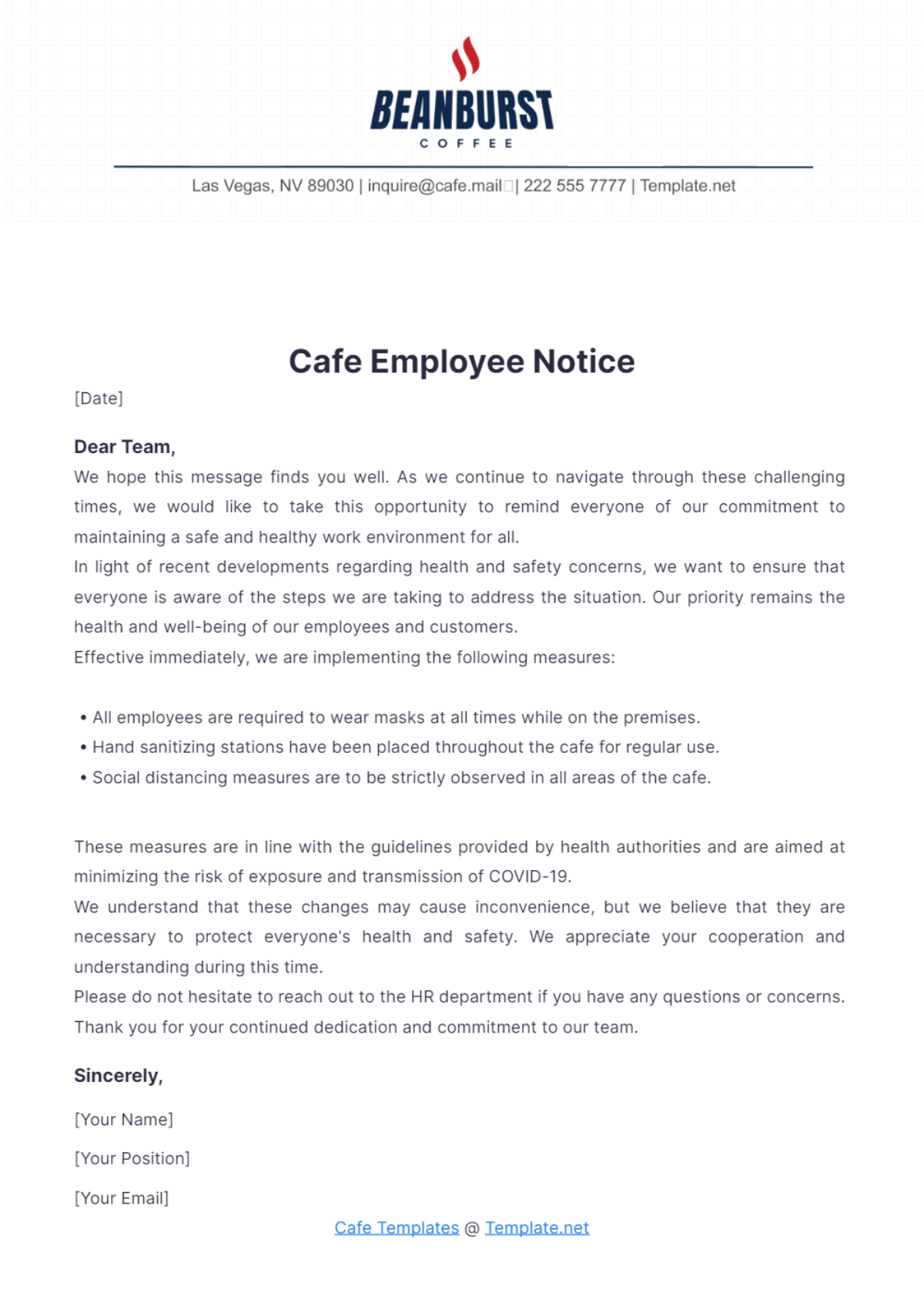 Cafe Employee Notice Template - Edit Online & Download