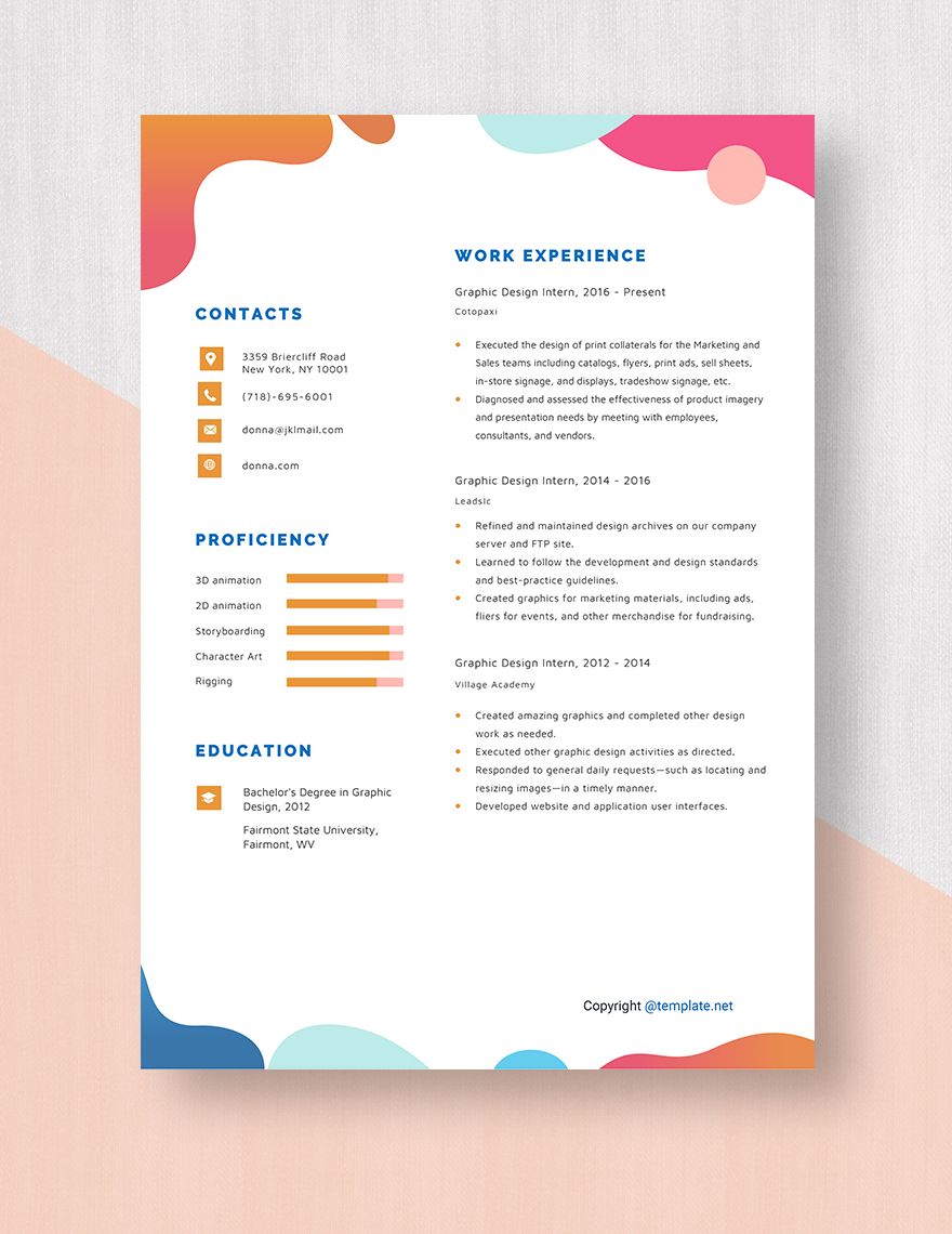 Free Graphic Design Intern Resume - Word, Apple Pages 