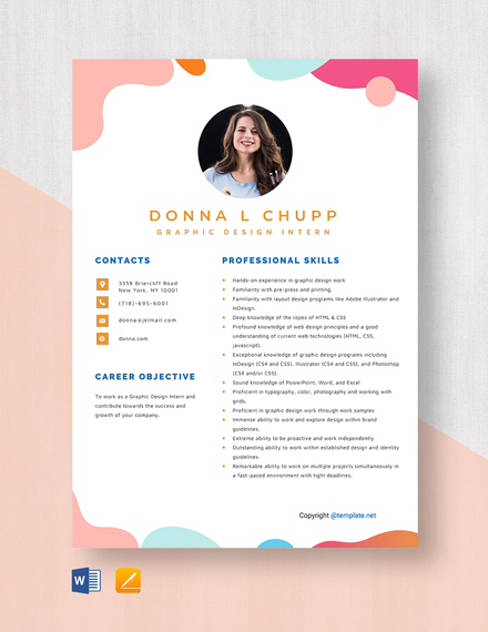 Free Graphic Design Intern Resume Template - Word, Apple Pages