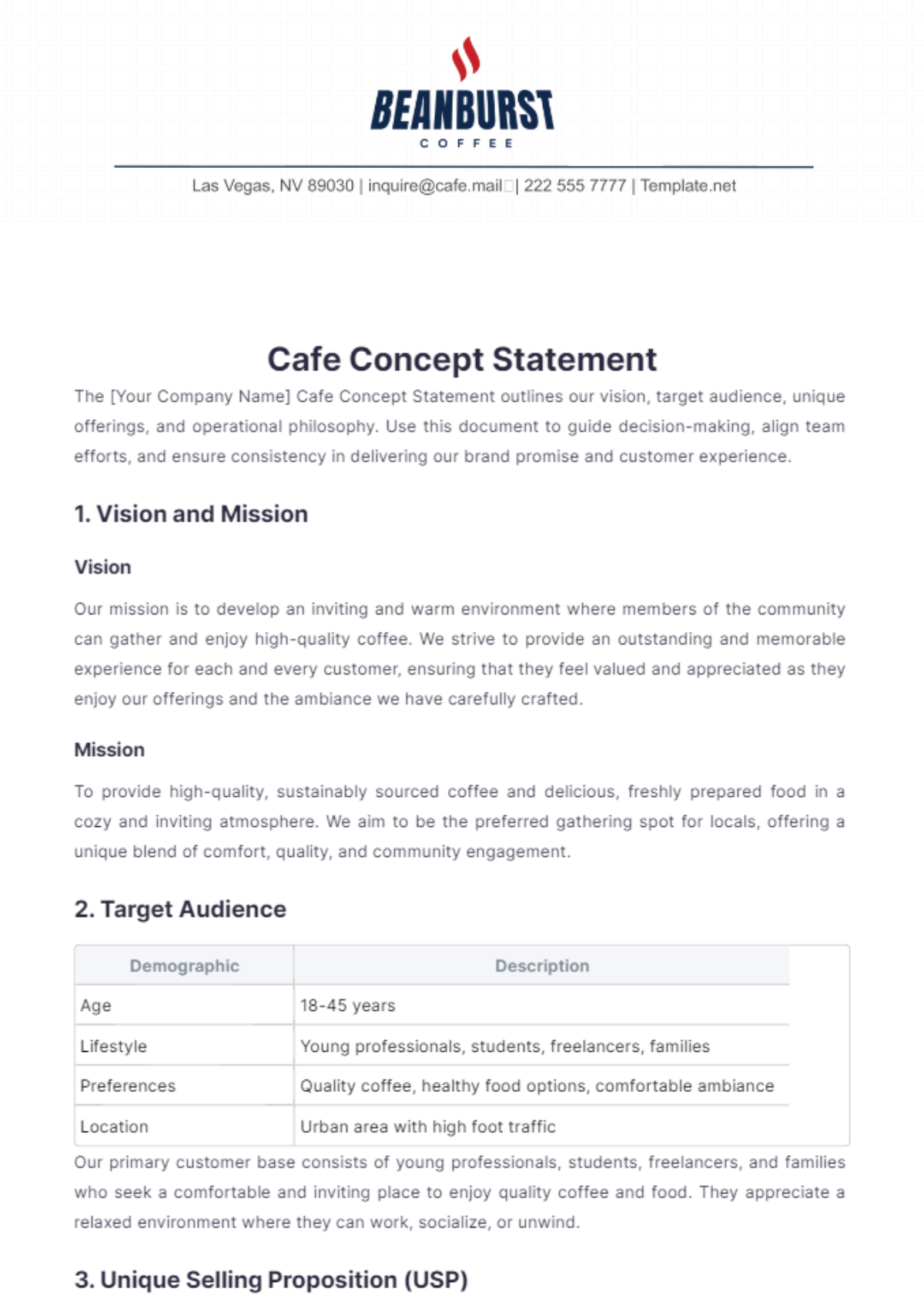 Cafe Concept Statement Template - Edit Online & Download