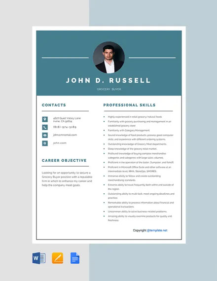 Grocery Buyer Resume Template - Google Docs, Word, Apple Pages