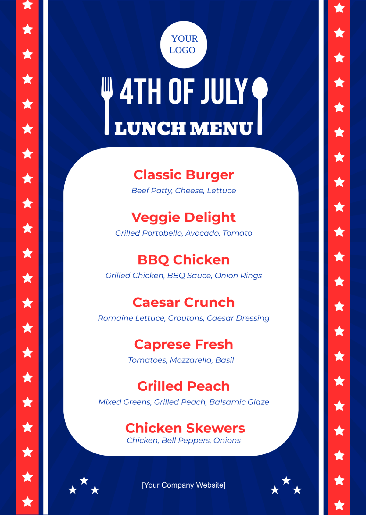 4th of July Lunch Menu