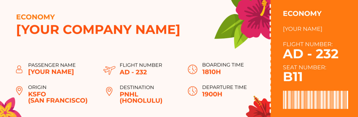 Hawaii Themed Airline Ticket