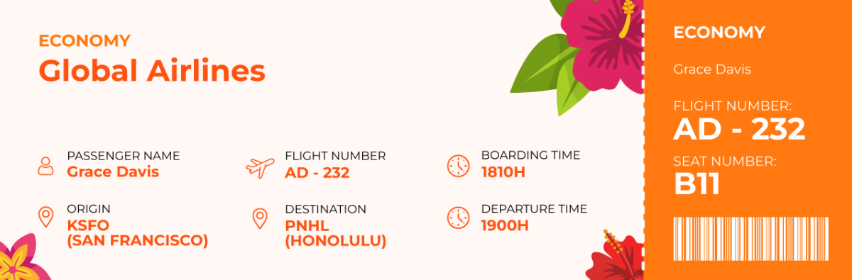 Hawaii Themed Airline Ticket