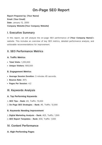Free On-Page SEO Report Template to Edit Online