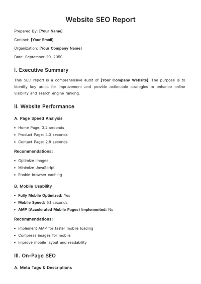 Free Website SEO Report Template to Edit Online