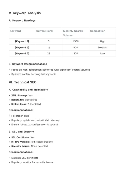 Free Website SEO Report Template to Edit Online