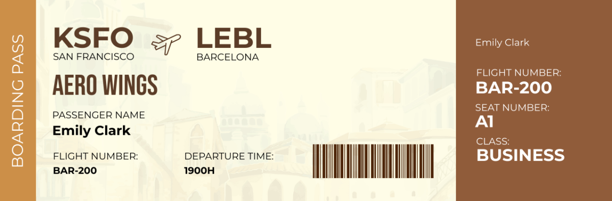 Barcelona Boarding Pass Airline Ticket