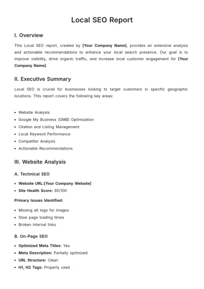 Free Local SEO Report Template to Edit Online