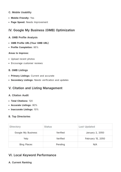 Free Local SEO Report Template to Edit Online