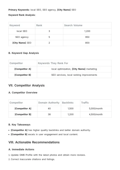 Free Local SEO Report Template to Edit Online