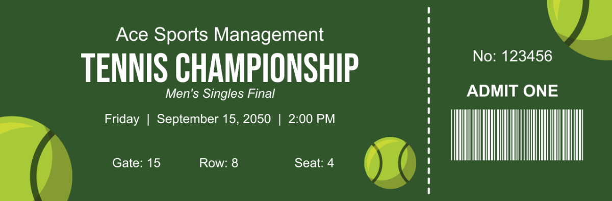 Tennis Match Ticket Template | Template.net