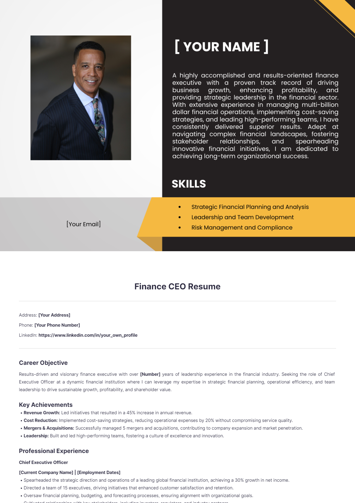 Finance CEO resume - Edit Online & Download