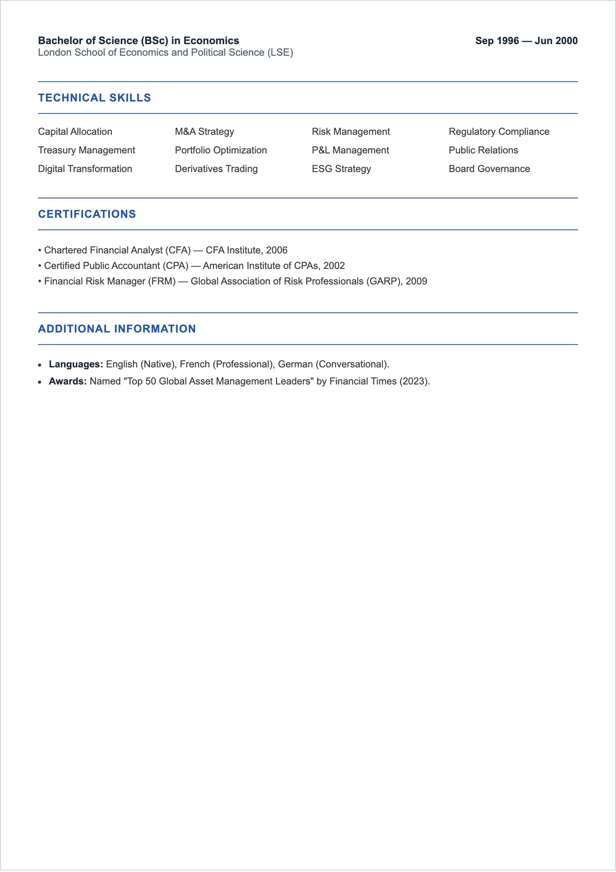 Free Finance CEO ATS Resume Template, AI Resume Builder