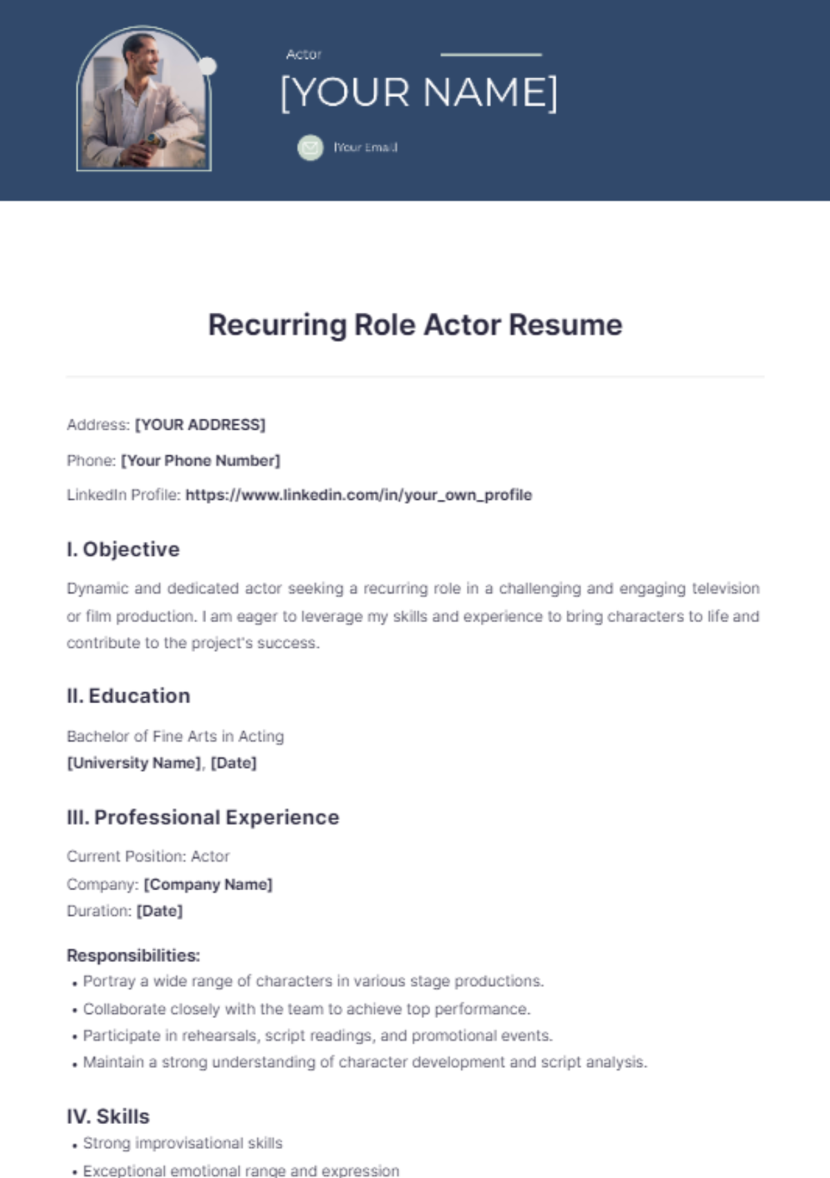 Recurring Role Actor Resume - Edit Online & Download