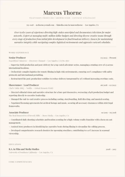 Free Recurring Role Actor ATS Resume Template, AI Resume Builder