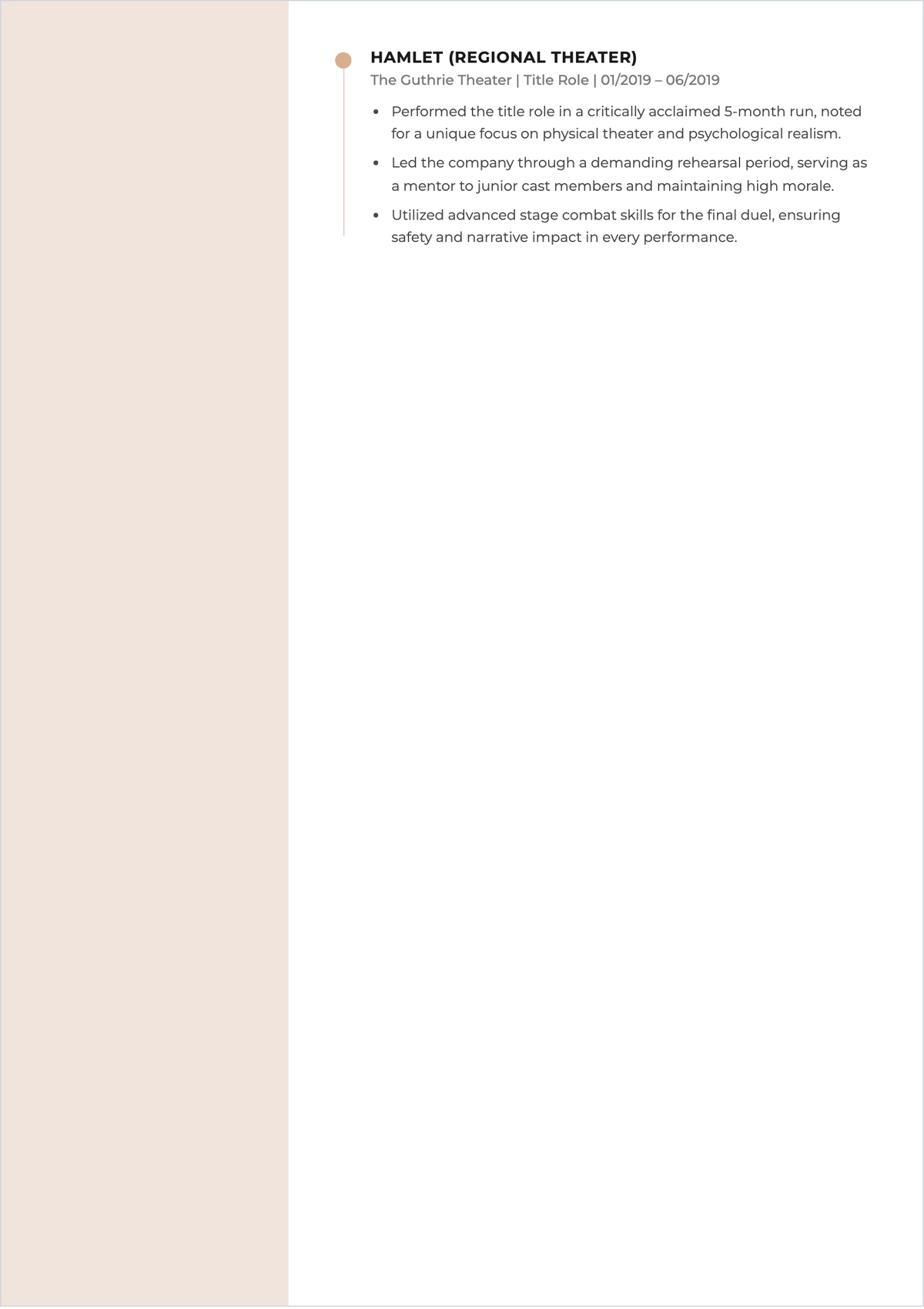 Free Professional Actor ATS Resume Template, AI Resume Builder