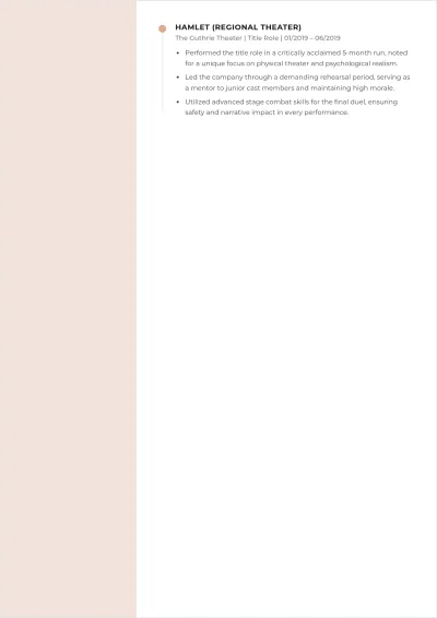 Free Professional Actor ATS Resume Template, AI Resume Builder