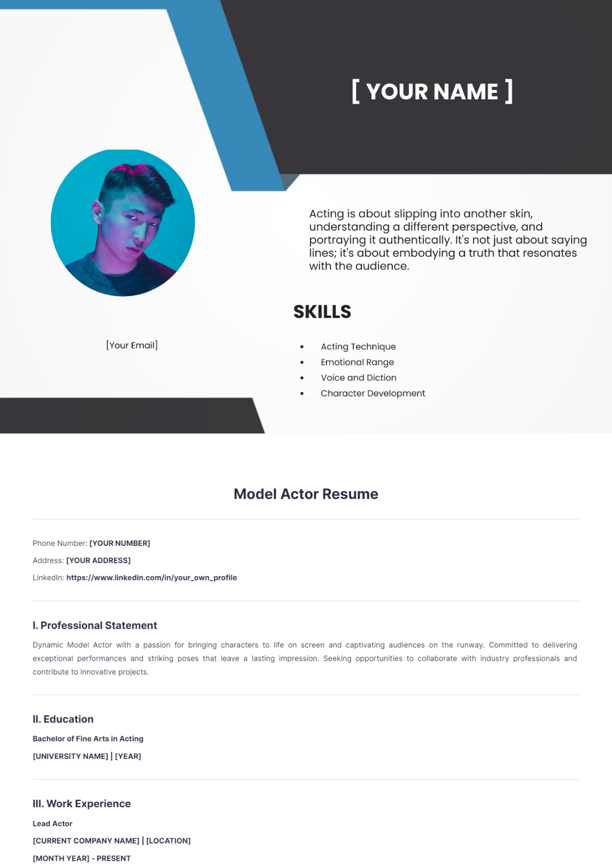 Free Model Actor Resume Template - Edit Online & Download | Template.net