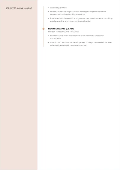 Free Movie Actor ATS Resume Template, AI Resume Builder
