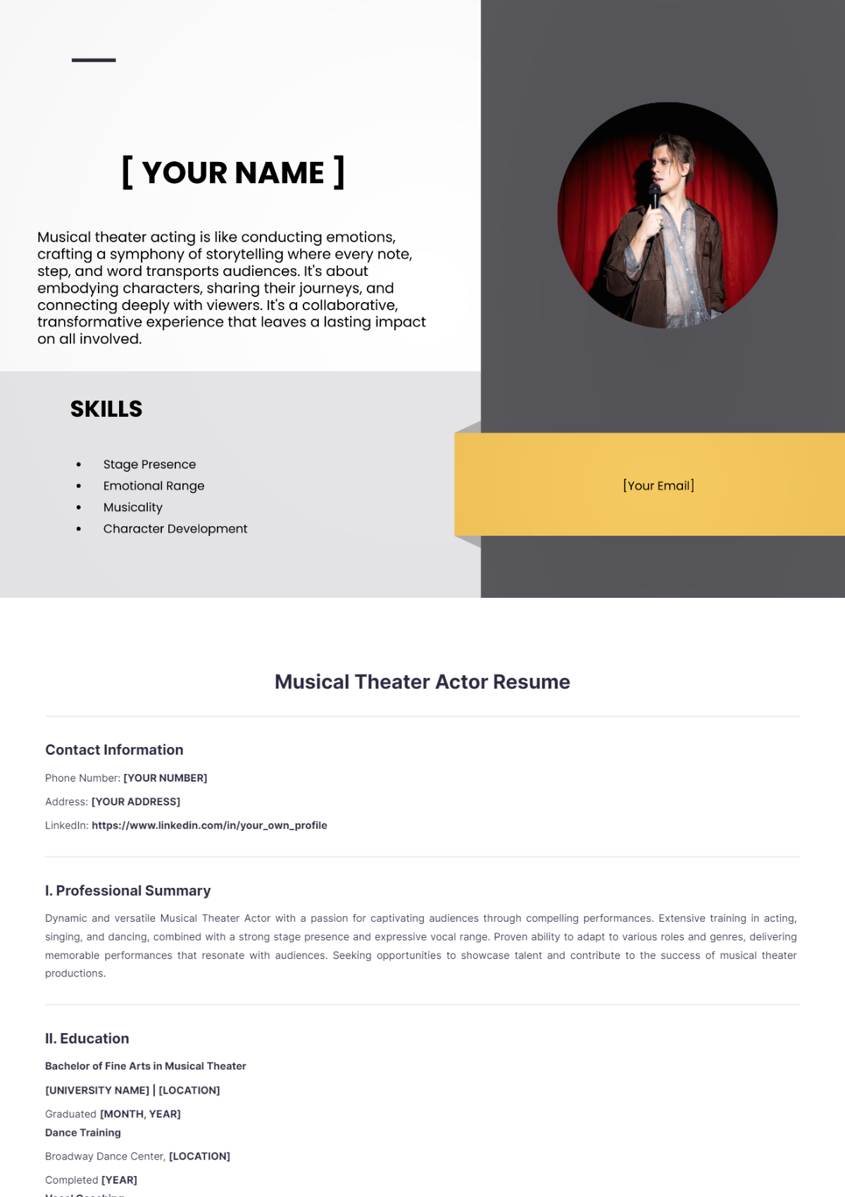 Free Musical Theater Actor Resume Template - Edit Online & Download ...