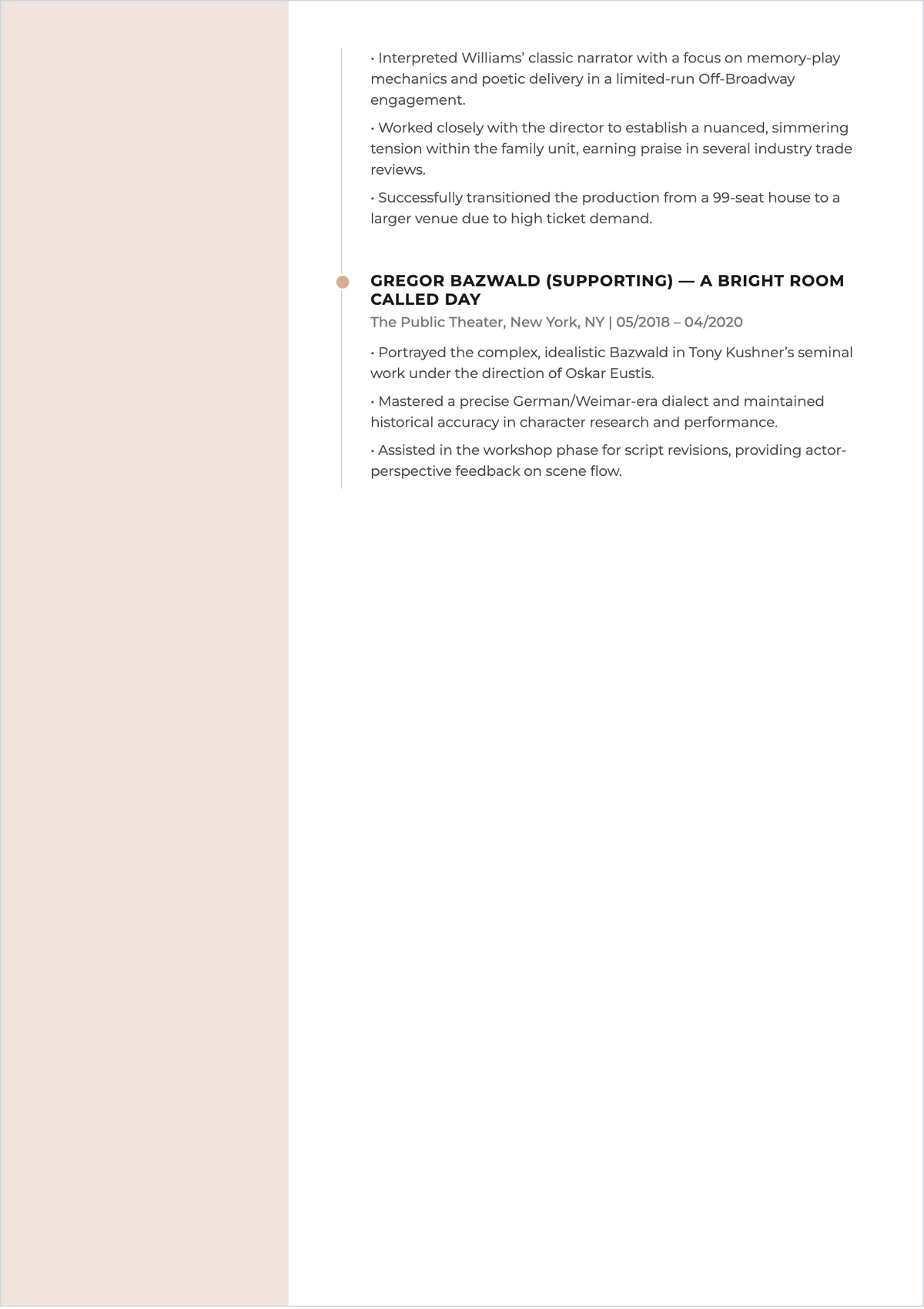 Free Stage Actor ATS Resume Template, AI Resume Builder