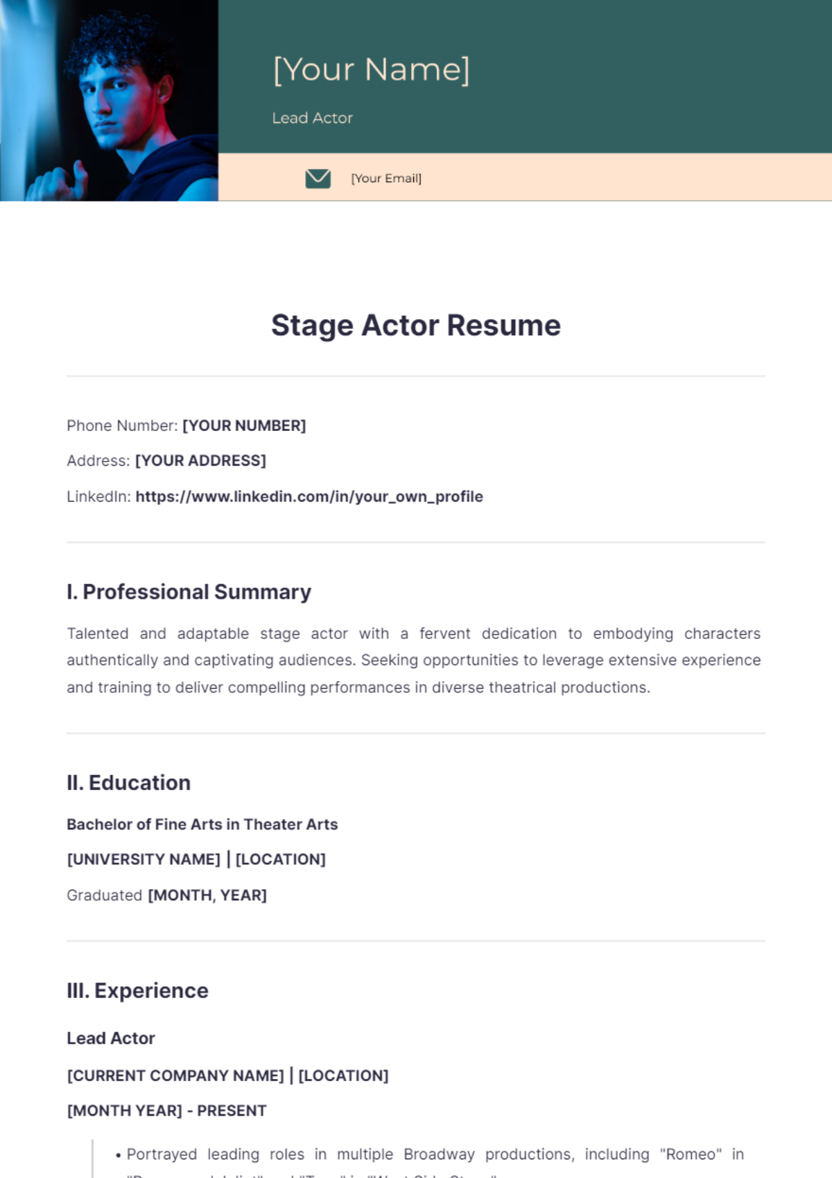 Stage Actor Resume - Edit Online & Download